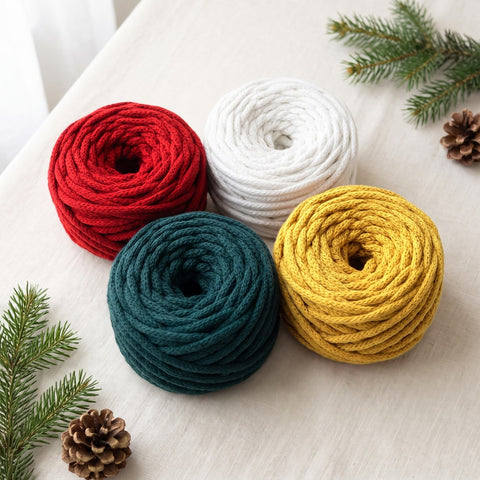 Kit di Natale: 4 rotoli di cordino rosso, bianco, verde bosco e oro