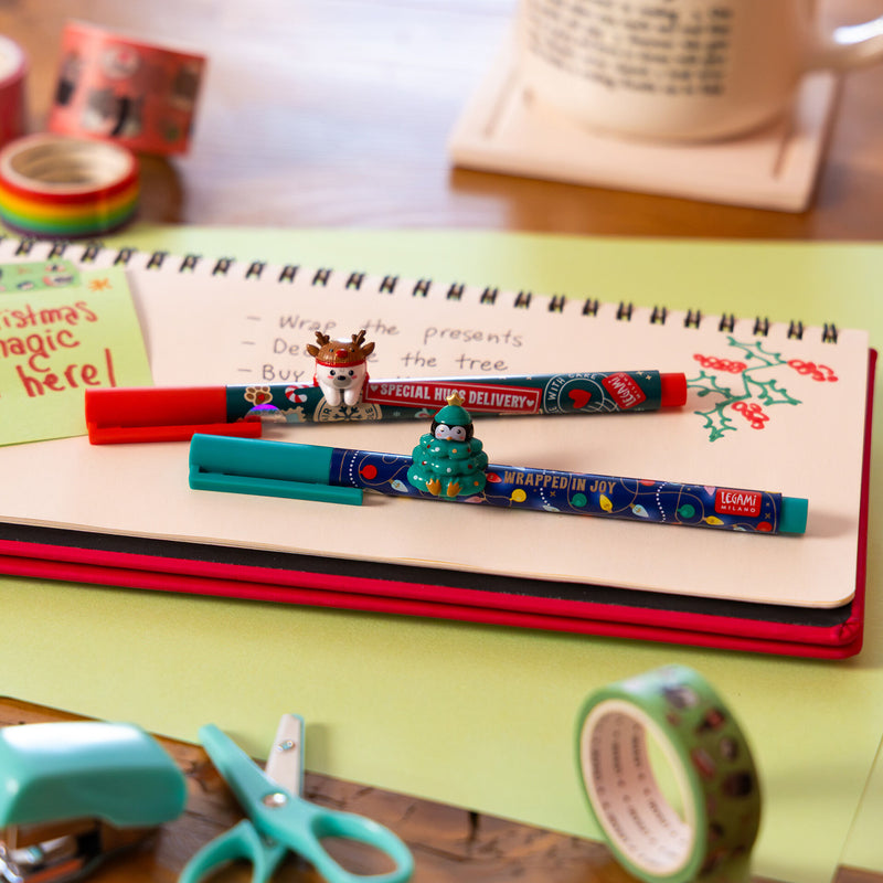 Lovely Friends Set di 2 Penne Gel con Animaletto - Jingle All the Way