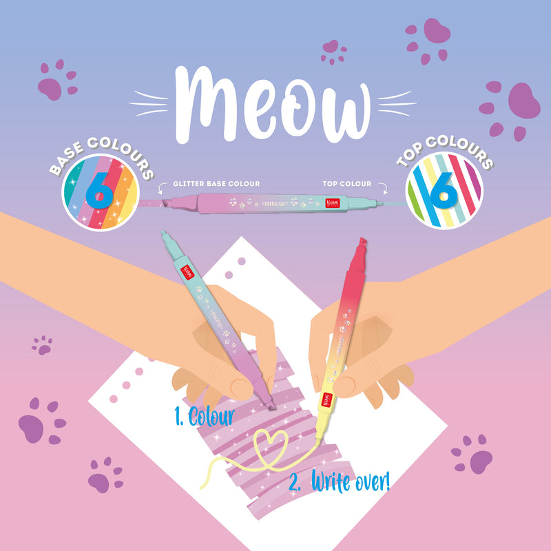 Meow Set di 6 Pennarelli Doppia Punta Sovrascrivibili - Kitty
