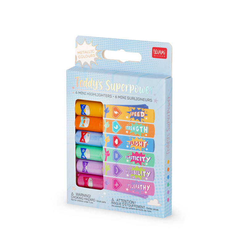 Teddy's Superpower Set di 6 Mini Evidenziatori - Teddy Bear
